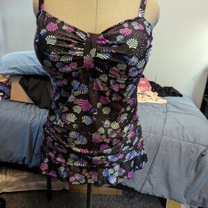 Multi Color Ruched Tankini Bathing Suit Top sz 18